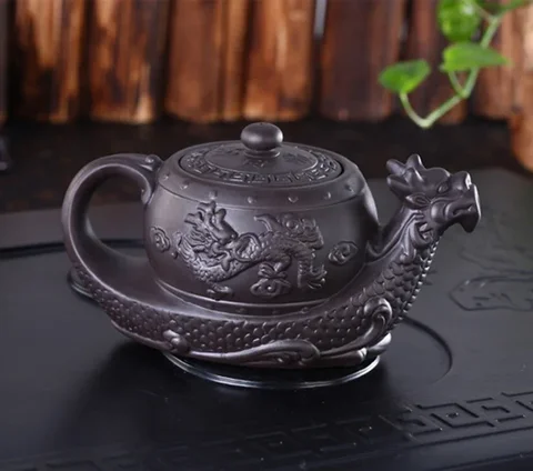 Лидер продаж, китайский исинский чайник из фиолетовой глины, чайный горшок с изображением дракона, большой объем, глиняный чайный набор ручной работы, чайник, чайник кунг-фу