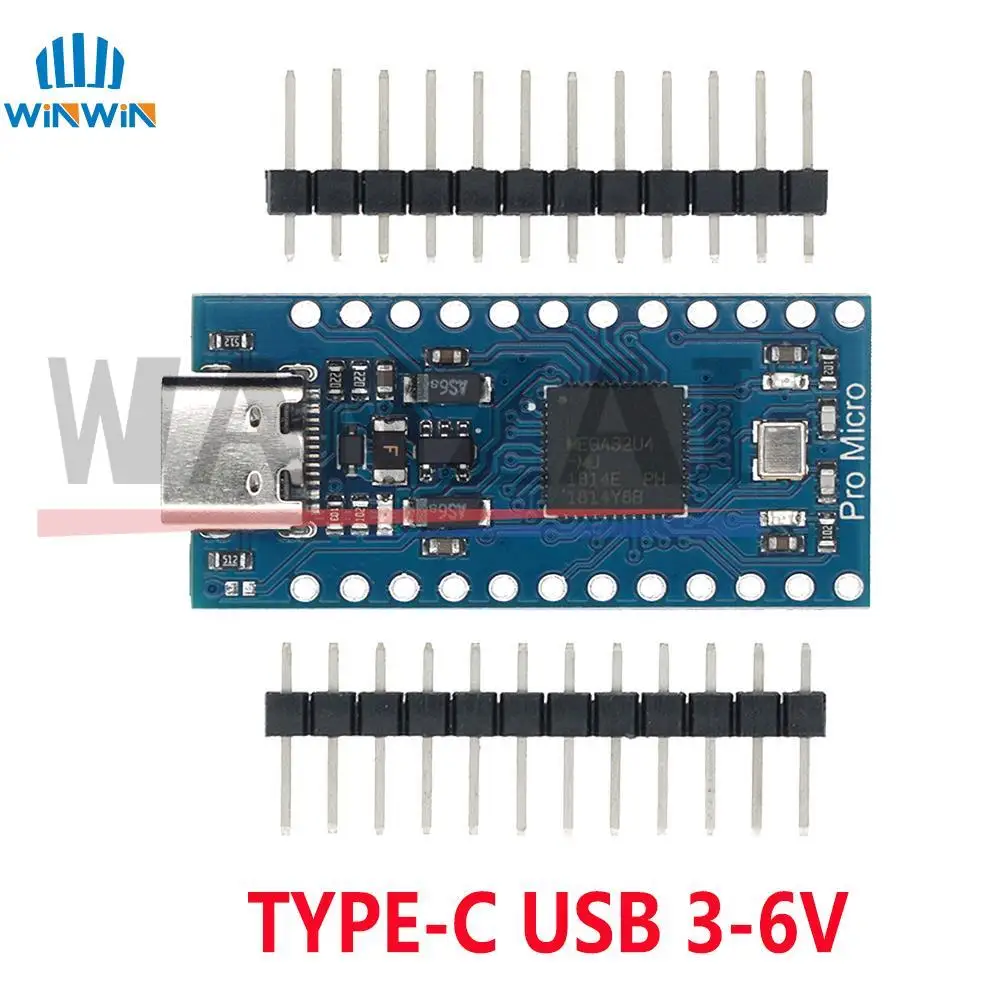 Модуль Mini/Type-C/Micro USB Pro Micro ATMEGA32U4 5 В/16 МГц с Загрузчиком для arduino 2-рядным штырьковым