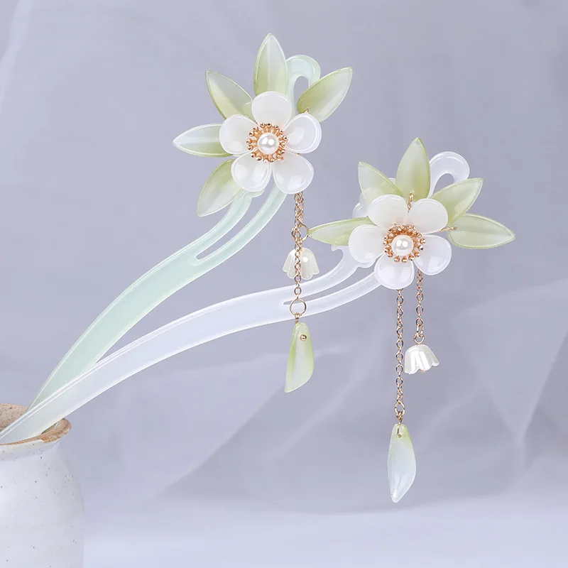 Floral Orchid Hair Sticks For Women Acrylic  Jewelry Hairpin Hanfu Qipao Dress Accessories