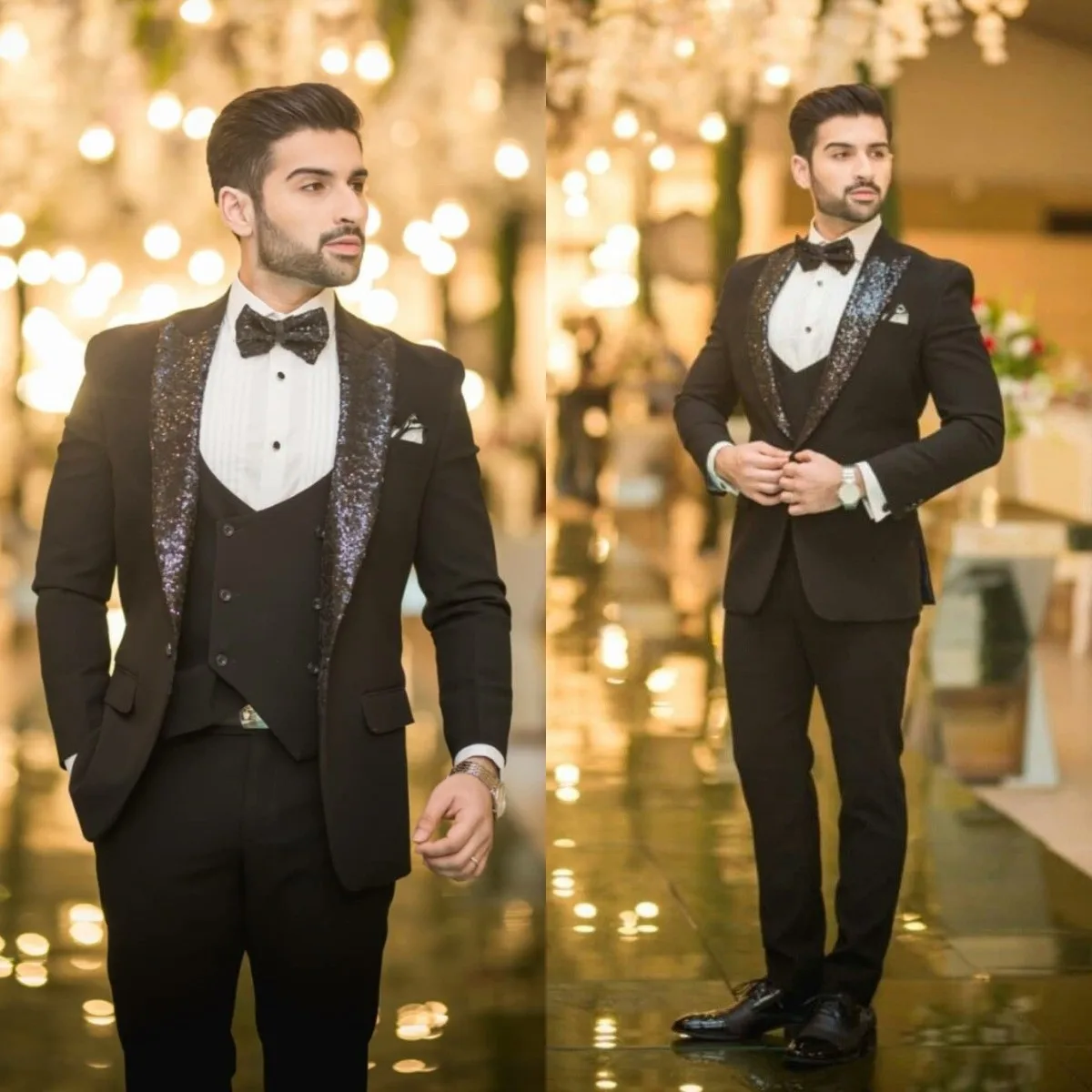 

3 Pcs Men's Blazer Suits Handmade Sequin Lapel Wedding Tuxedos Formal Party Wear Custom Made Fashion Best Man Suit 2022