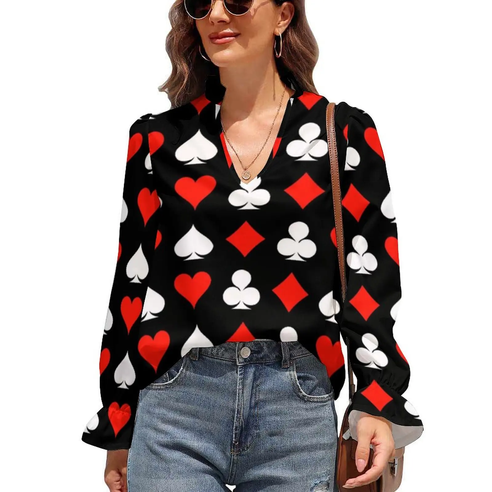 

Женская шифоновая блузка с V-образным вырезом