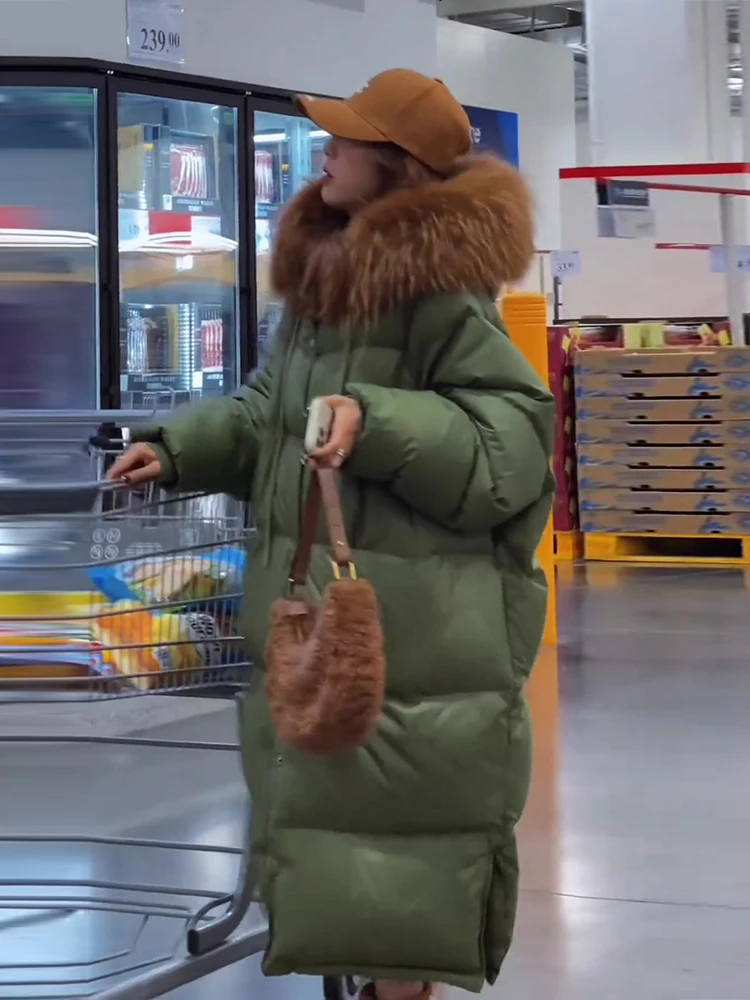 Женский пуховик с большим меховым воротником Длинная утепленная куртка выше