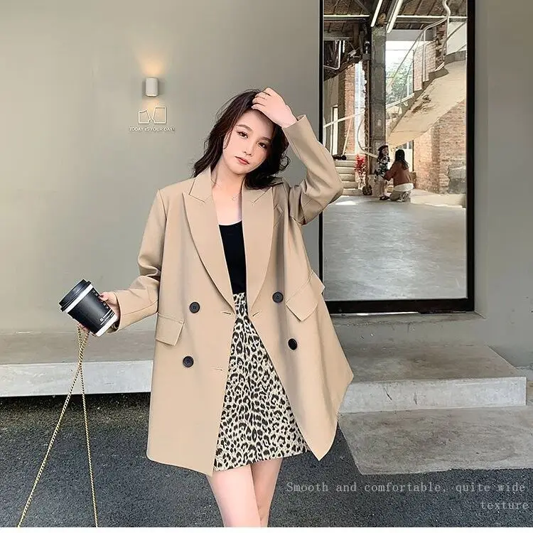 

2023 Spring Fashion Ladies Suit Formal Women Solid Loose England Style Double Breasted Office Business Work Wear Blazer Z27