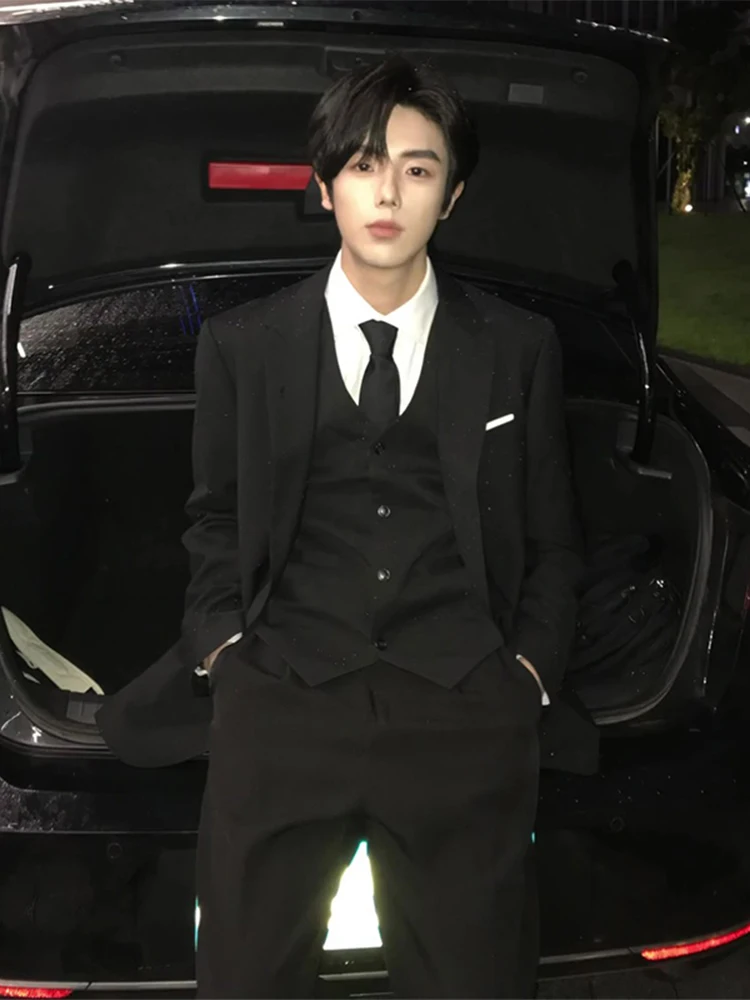 Черный om Лучший мужской костюм осенне-зимний профессиональный деловой жилет