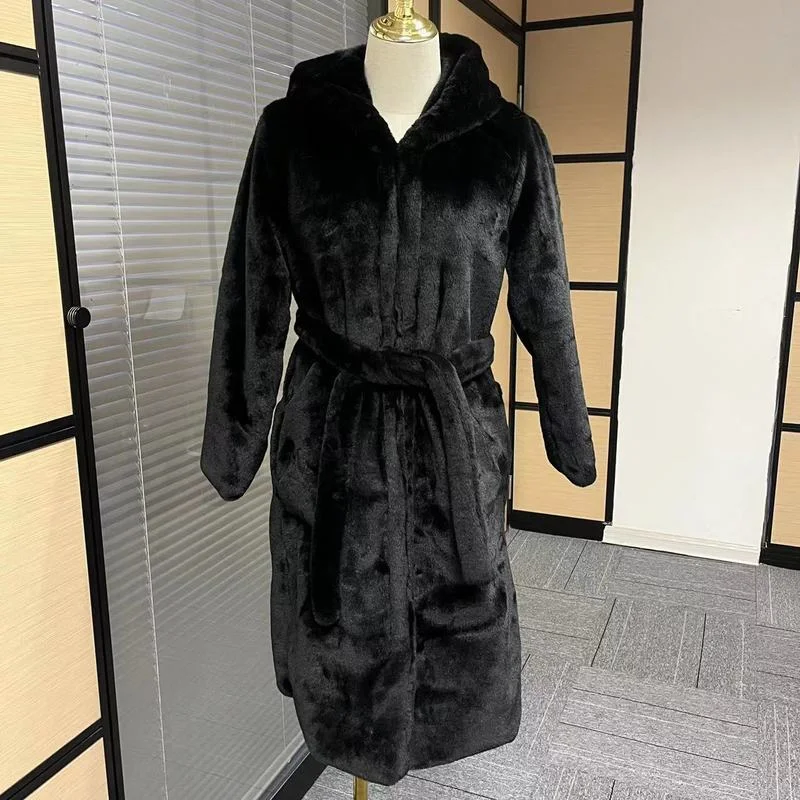 Black Thick Hooded Faux Fur Coat Winter Women Fashion Oversize New Warm Long Faux Fox Fur Coats Coats Elegant Jackets Luxurious