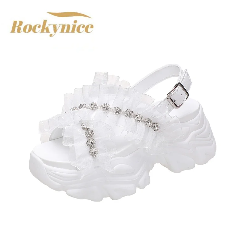 

Fashion Women Rhinestones Platform Sandals 2022 Summer Buckle Thick Soled Beach Slippers Chunky Shoes Woman 8CM Wedges Sandalias