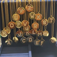 gold round pendant rhinestone abc letter necklace female shining atmosphere factory direct sell name initial necklace girl gift
