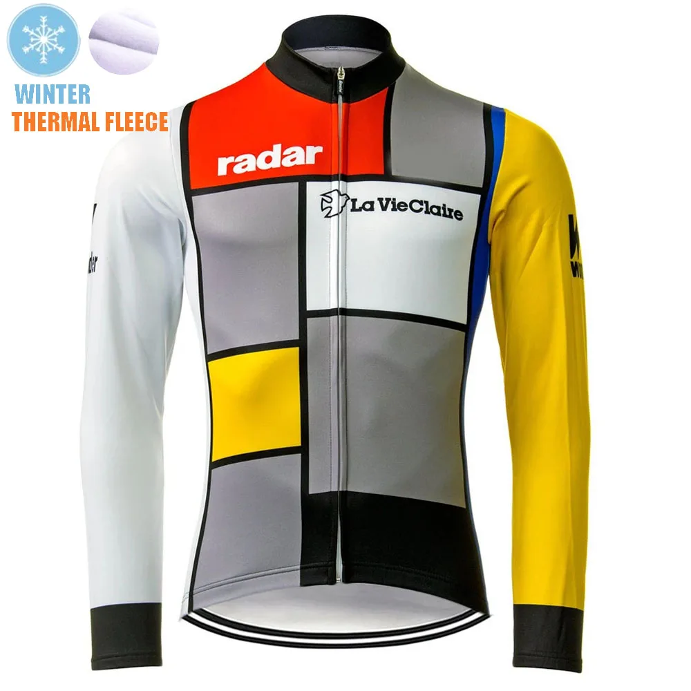 Winter Retro La Vie Claire Cycling Jersey Long Sleeve Cycling Clothing Vintage Road Bike Shirts Bicycle Tops MTB Maillot Ropa