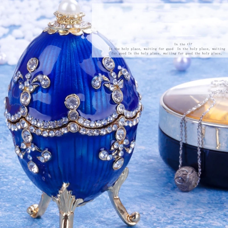 

Роскошное синее пасхальное яйцо Faberge, российский Королевский чехол для ног, коробка для украшений, держатель для ожерелья, браслета, настольное украшение T8DE