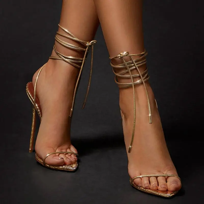 

ASHIOFU Handmade New Hot Sale Ladies High Heels Sandals Cross-tie Ankle Strap Pointed-toe Summer Evening Fashion Party Shoes