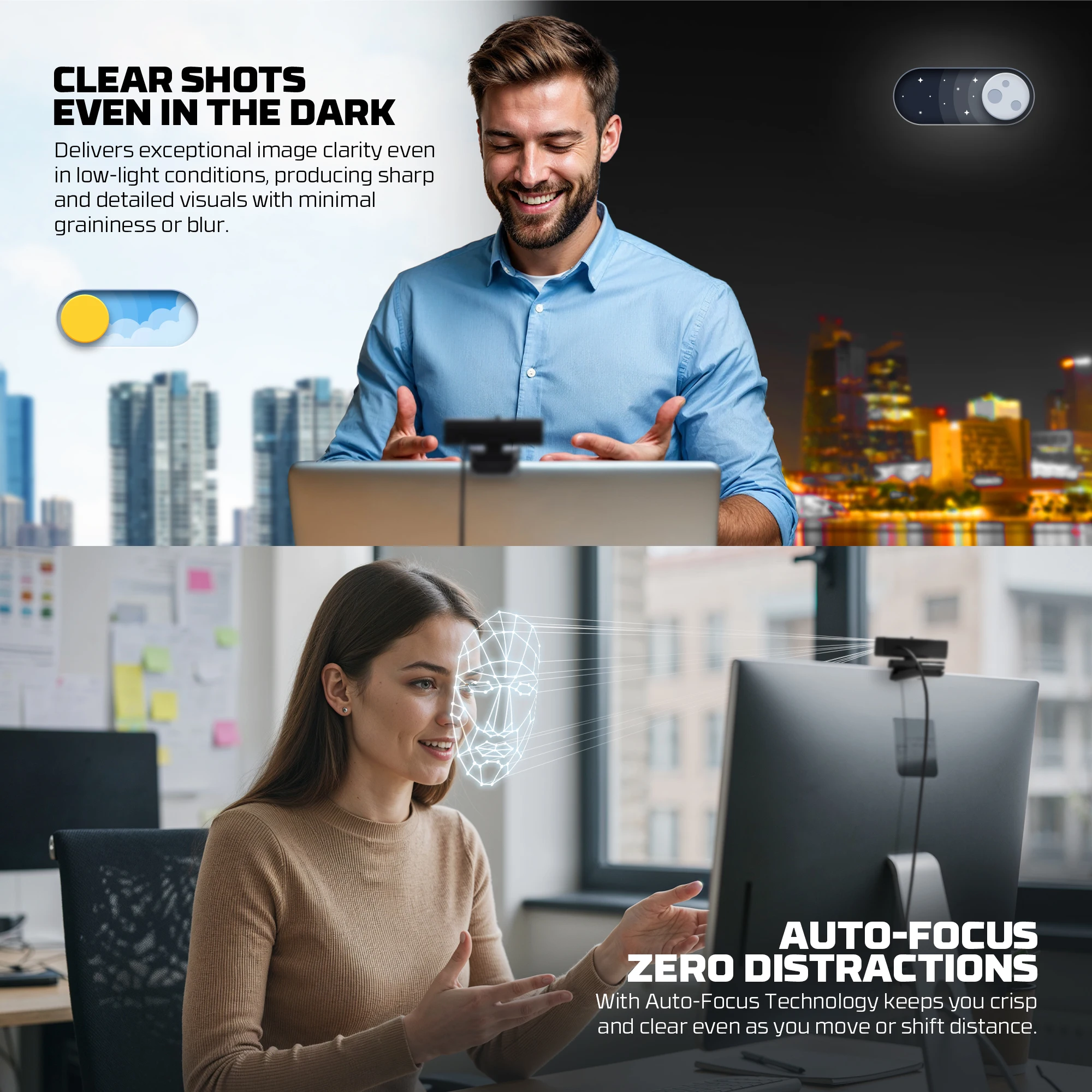 Фото FANTECH LUMINOUS C50 WEBCAM 2K 1440P 360 ° Нулевые ограничения свободы и микрофон с шумоподавлением Веб-камера с технологией автоматической фокусировки №5