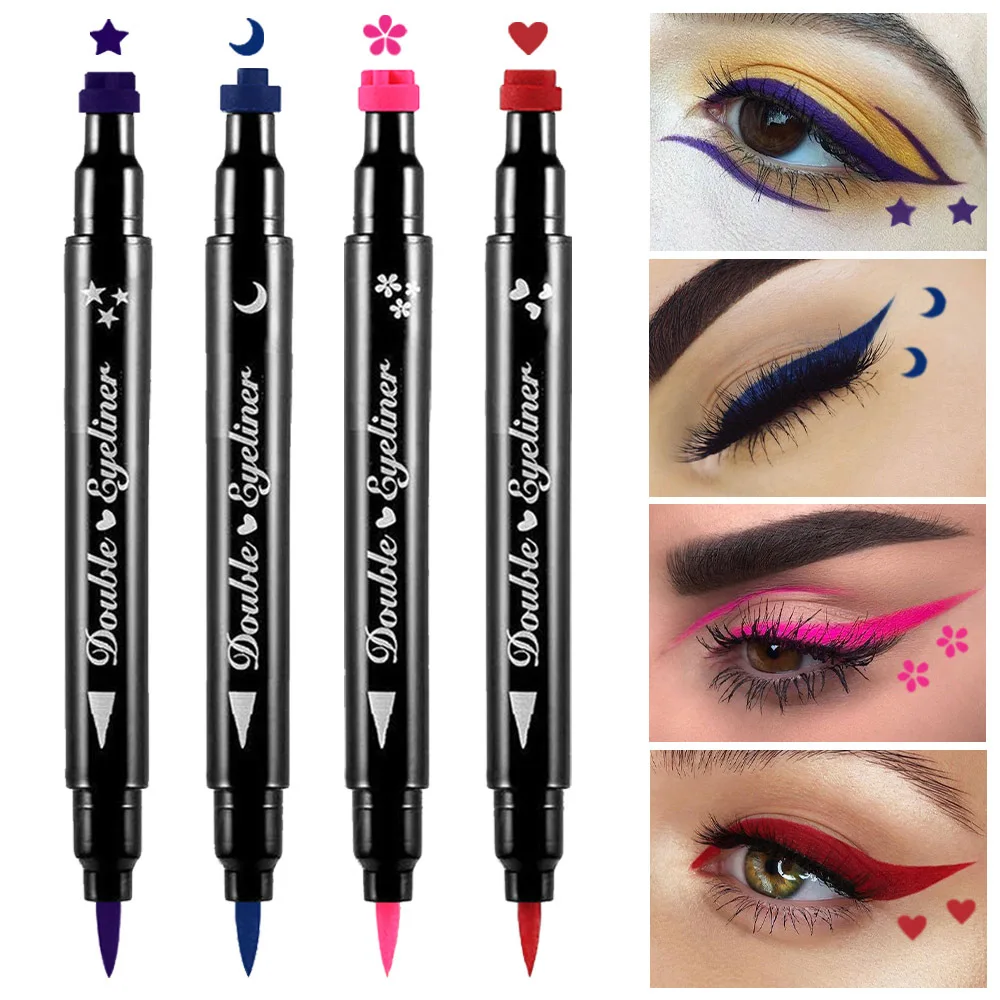 

4pcs/set Eyeliner Stamp Red Blue Liquid Eyeliner Pen Double-ended Lazy Eye Liner Pencil Quick Dry Waterproof Eye Makeup