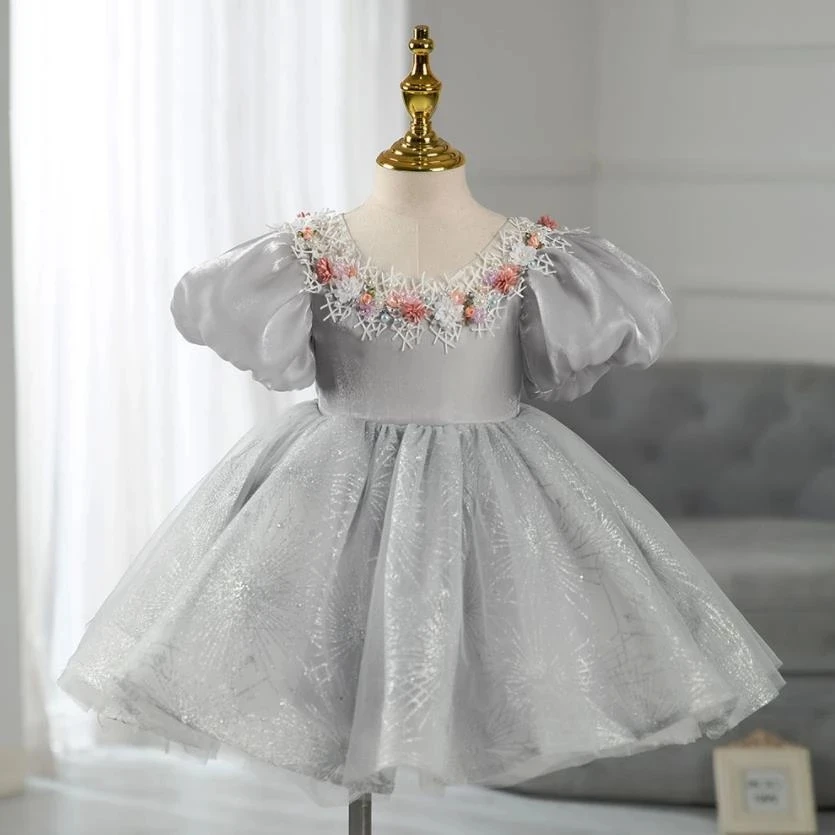 

Baby Spanish Lolita Princess Ball Gown Appliques Flower Design Birthday Party Christening Dresses For Wedding Girls Easter Eid
