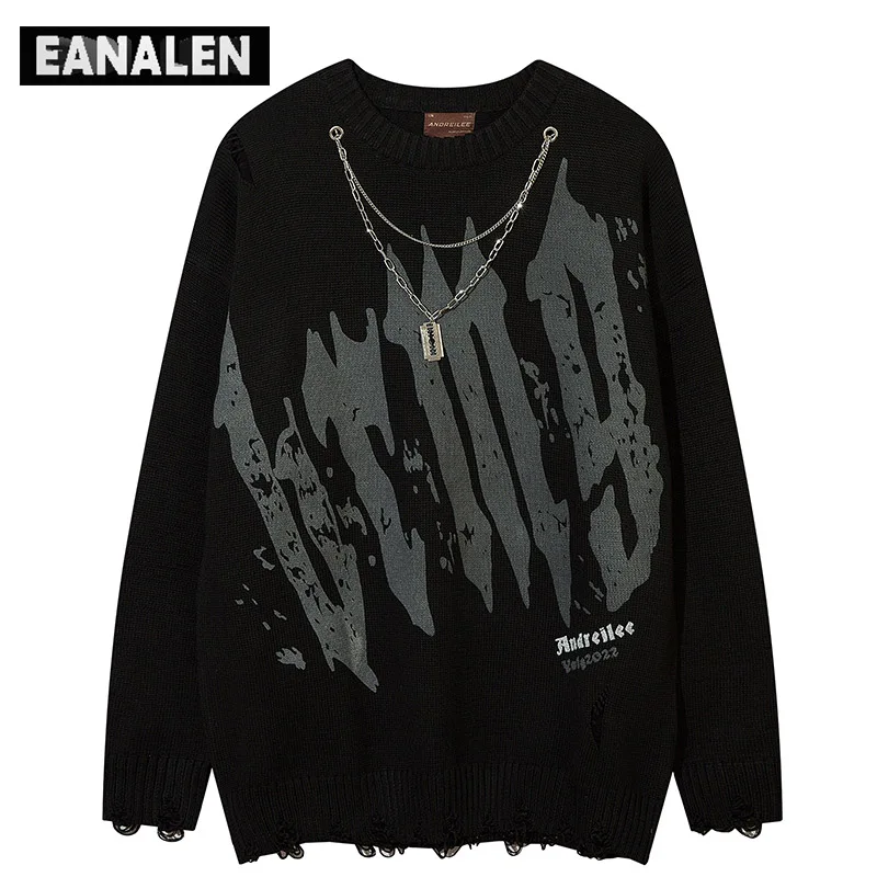 

Harajuku Hole Graffiti Jumper Knit Sweater Men's y2k Punk Rock Gothic Oversized Pullover Vintage Grandpa Ugly Sweater Women's