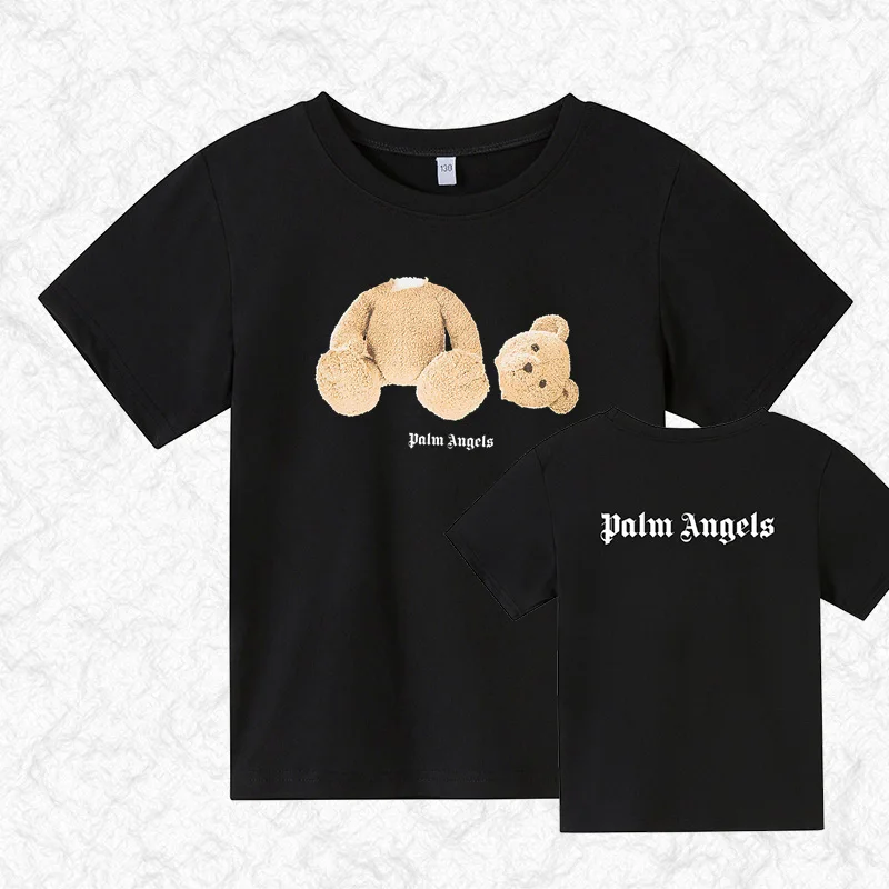 

VLONE 2022 Summer New Palm Tree Angel Children's Fashion T-Shirt Guillotine Bear Print Children's Clothing O-Neck T-Shirt