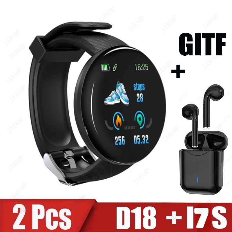 

2pcs Electronic Watch Blood Pressure Monitor Women Men Kids Smart Clock D18 Waterproof Sport Wristband Clock Add headset gitf