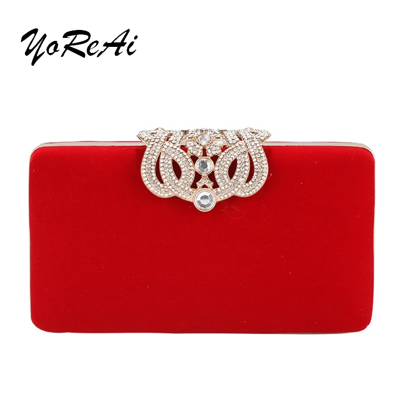 

YoReAi Fashion Velvet Evening Diamonds Bag Party Ladies Clutch Bags Small Light Phone Wallet Shoulder Pack Square Cosmetic Pouch