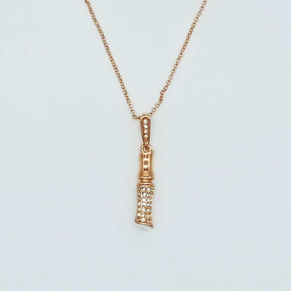 

Rose Gold Plated Women Pendant Necklace With Rhinestone Fashion Bamboo Jewelry For Gift Free Shipping