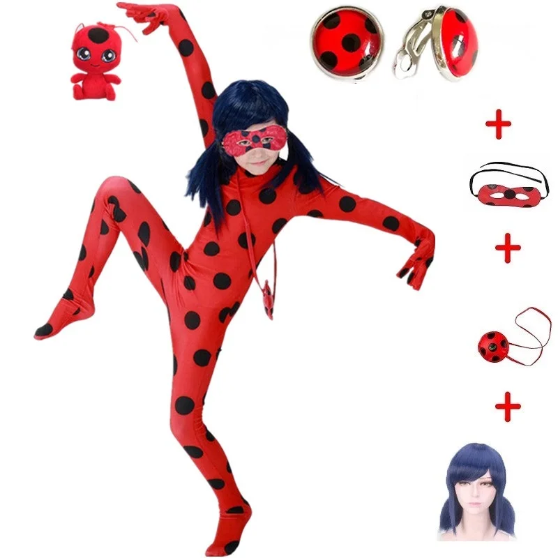 

2023 Newest Tikki Plagg redbug Cospaly Bug Costume Earrings Sets Kids Girls Halloween Cosplay Marinette Dupain-Cheng Jumpsuit