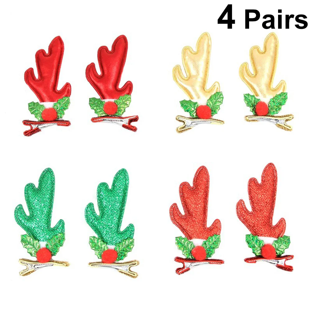 

Christmas Hair Clips 4 Pairs Reindeer Antlers Hair Clips Reindeer Hair Barrettes Alligator Christmas Hair Accessories for Kids