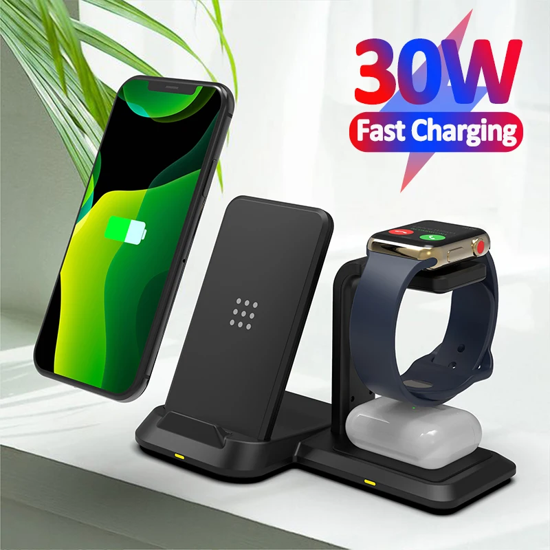 30W Wireless Charger Stand For IPhone 13 12 Samsung Apple Watch 3 In 1 Fast Charging Dock Station for Airpods IWatch 7 6 Auds |