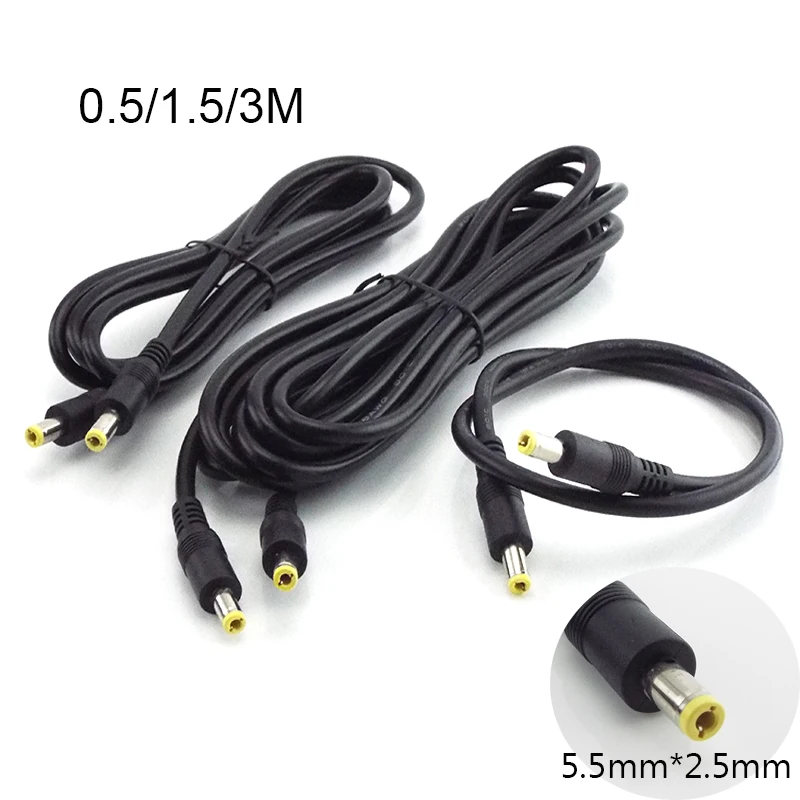 

0.5/1.5/3M 12V 10A DC Power Supply Splitter Male To Male Connector 5.5mm*2.5mm Plug Power Adapter Extension Cable D4