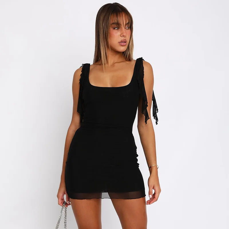 

Платье-мини женское Сетчатое без рукавов, с двойной подкладкой