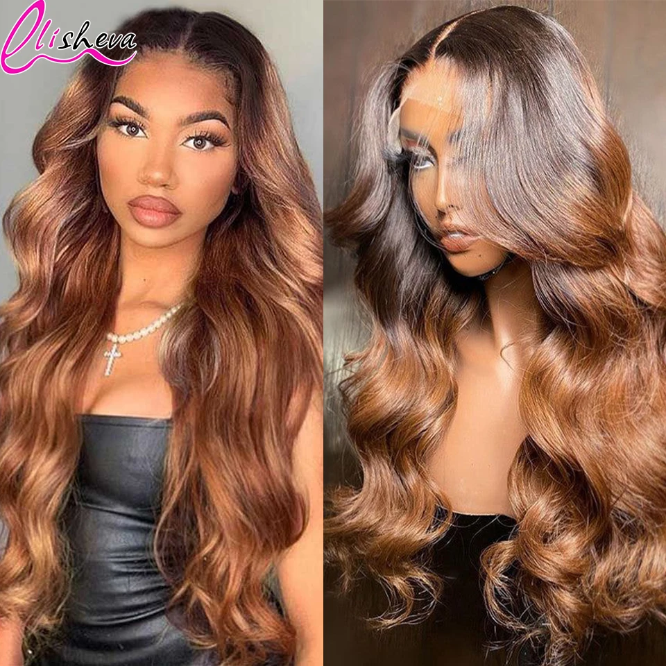 1B 27/30 Highlight Ombre Body Wave 13x4 Transparent HD Lace Front Human Hair Wig Brazilian Honey Blonde 4x4 Lace Closure Wig
