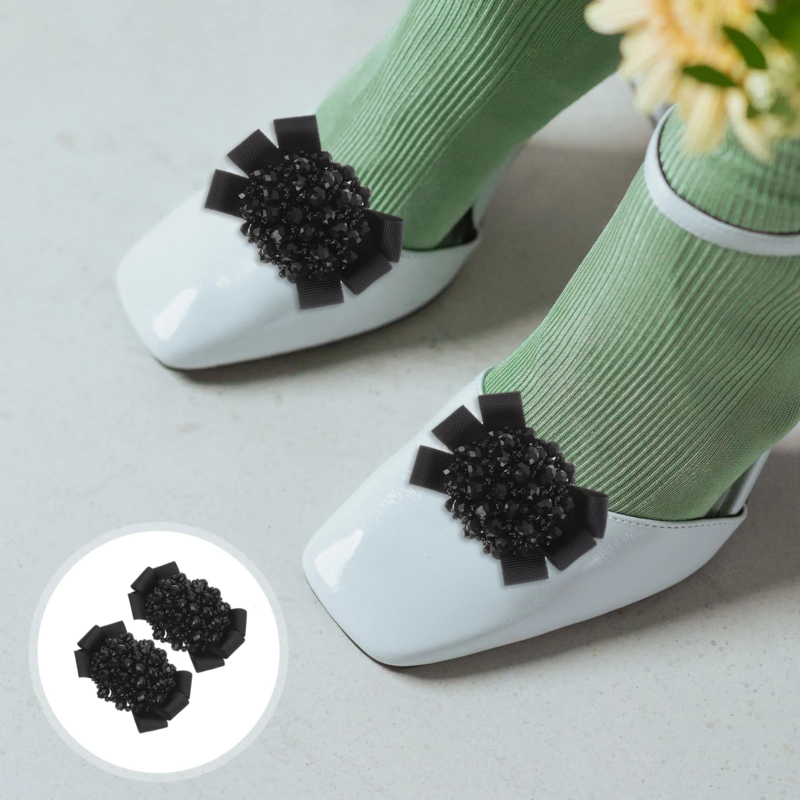 

Patch Black Heel Boots Decorative Shoe Clips Jewelry Decorative Clips Pumps Crystal Embellishments Miss Bow
