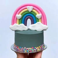polymer clay rainbow cute smile cloud star theme cake topper beautiful cotton balls kids favors party supplies cake decoration