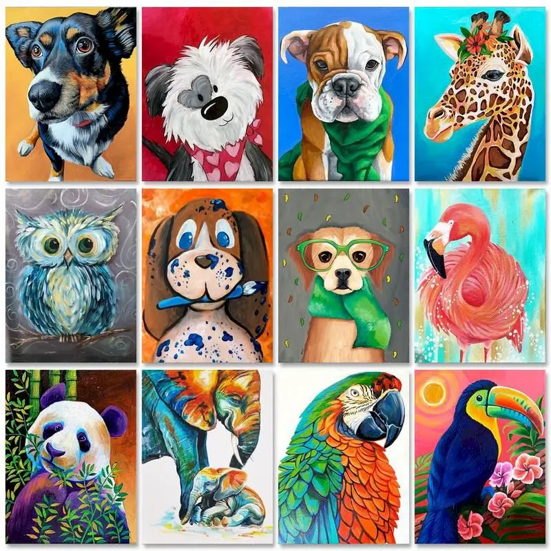 

RUOPOTY Frame Painting By Numbers 40x50cm Kits Dog Animals Drawing On Numbers For Adults Kill Time Diy Gift Handicrafts