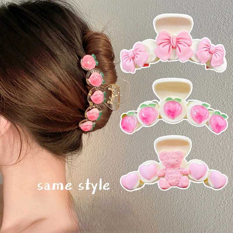 

Cute Pink Hair Claw Clip Transparent Peach Hair Claws for Women Girls Fashion Pink Bow Hair Styling Claw Jaw Clip Grip Headdress