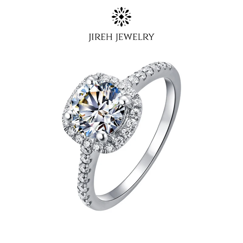 

100% Lab Moissanite Engagement Ring 1-3 Carat Round Brilliant Diamond Square Halo Ring Dream Wedding Band Eternity Band With Box