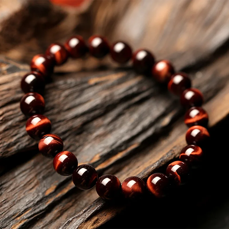 

1PC 8mm Red Tiger Eye Stone Beaded Bracelets Handmade Healing Meditation Couple Jewelry Elastic Rope Natural Mineral Bangles