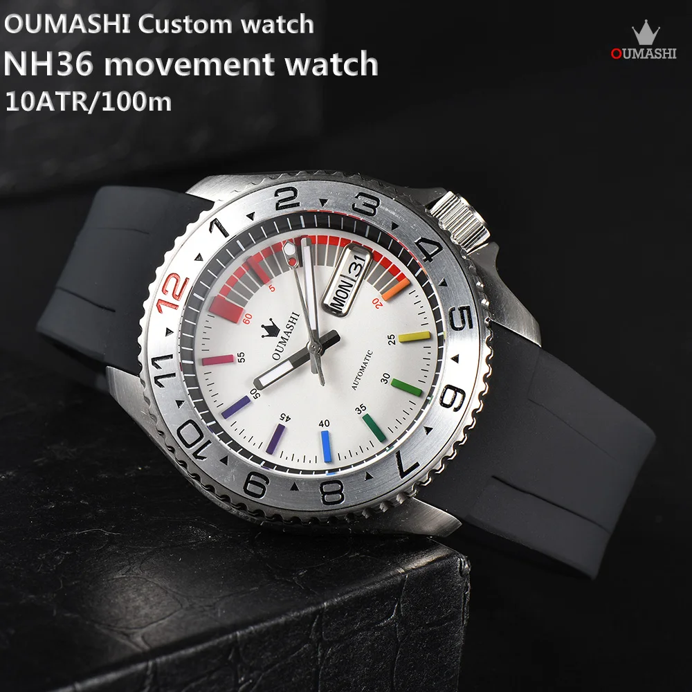 

Men's Watch NH36 Movement Rubber Silicone Watchband Sapphire Crystal Luminous Dial Automatic Black Waterproof Mod Sterile Watch