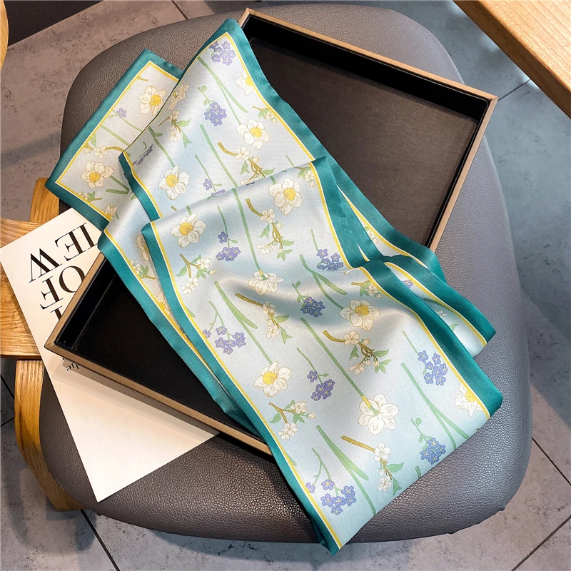 Классический атласный Шелковый тонкий шарф с принтом для женщин дизайнерские