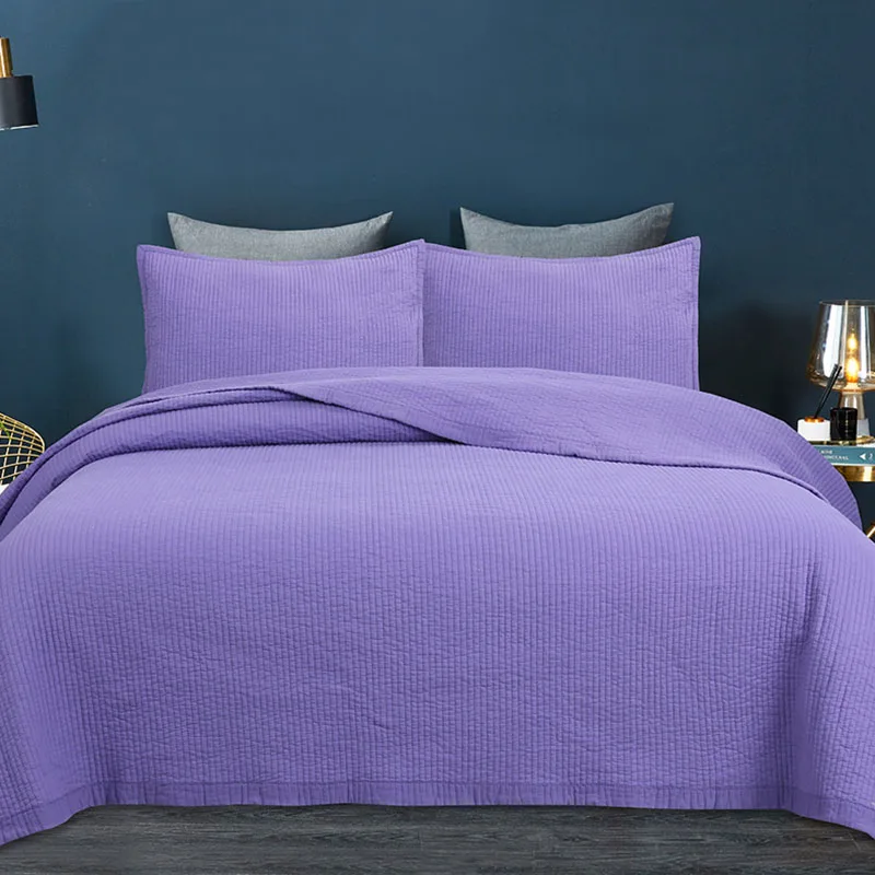 

CHAUSUB Plain Cotton Quilt Set 3PC Bedspread on the Bed Solid Embroidered King Size 240*260cm Coverlet Quilted Blanket on Bed
