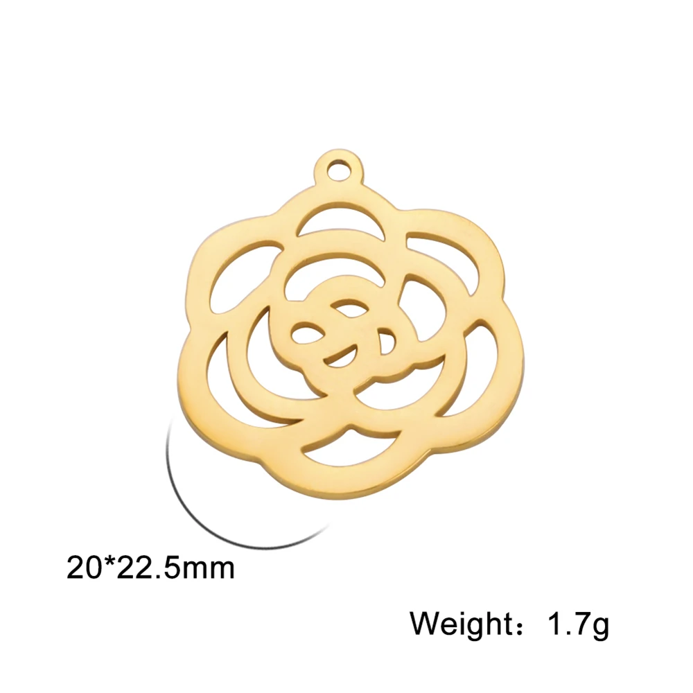 5pcs/Lot Romantic Hollowed Rose Flowers Charms For Jewelry Making Stainless Steel Necklace Bracelets Pendants Diy Accessories