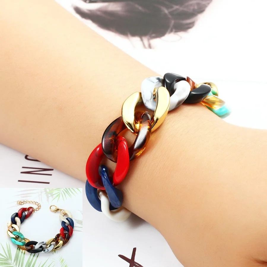 

2023 New Bohemian Handmade Colored Resin Stitching Striped Tassel Bracelet Retro Acrylic Metal Charm Bracelet Jewelry for Women