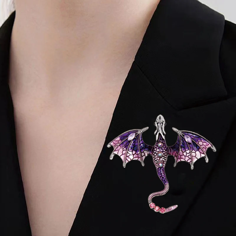 6/Color Enamel Dragon Brooches For Women Men Rhinestone Flying Legand Animal Party Office Brooch Pins Gifts