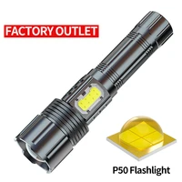 p50 15w outdoor flashlight waterproof multi modes zoomable electric torch rechargeable home camping emergency lighting tool
