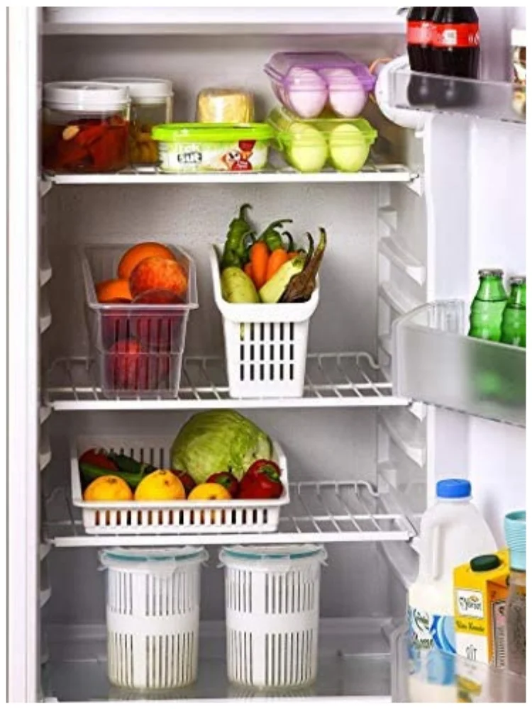 6 pieces refrigerator organizer in cabinet white kitchen tools home appliances good quality plastic material non toxic free global shipping