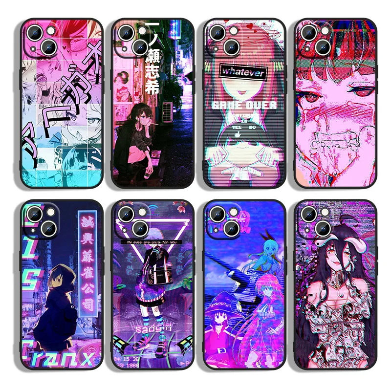 

Sad Anime Aesthetic Senpai For iPhone 13 12 mini 11 XS Pro Max XR X 8 7 6S 6 Plus 5 5S SE 2020 Black Phone Case Cover Capa