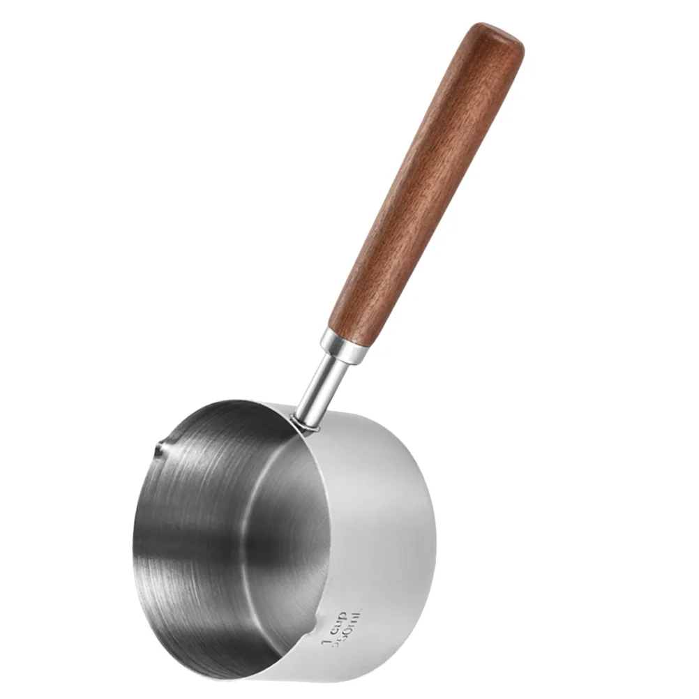 

Stainless Steel Small Milk Pot Mini Scoop Pots Cooking Sauce Pans Insulation Wood Oil Handle Stove Top Baby Deepen