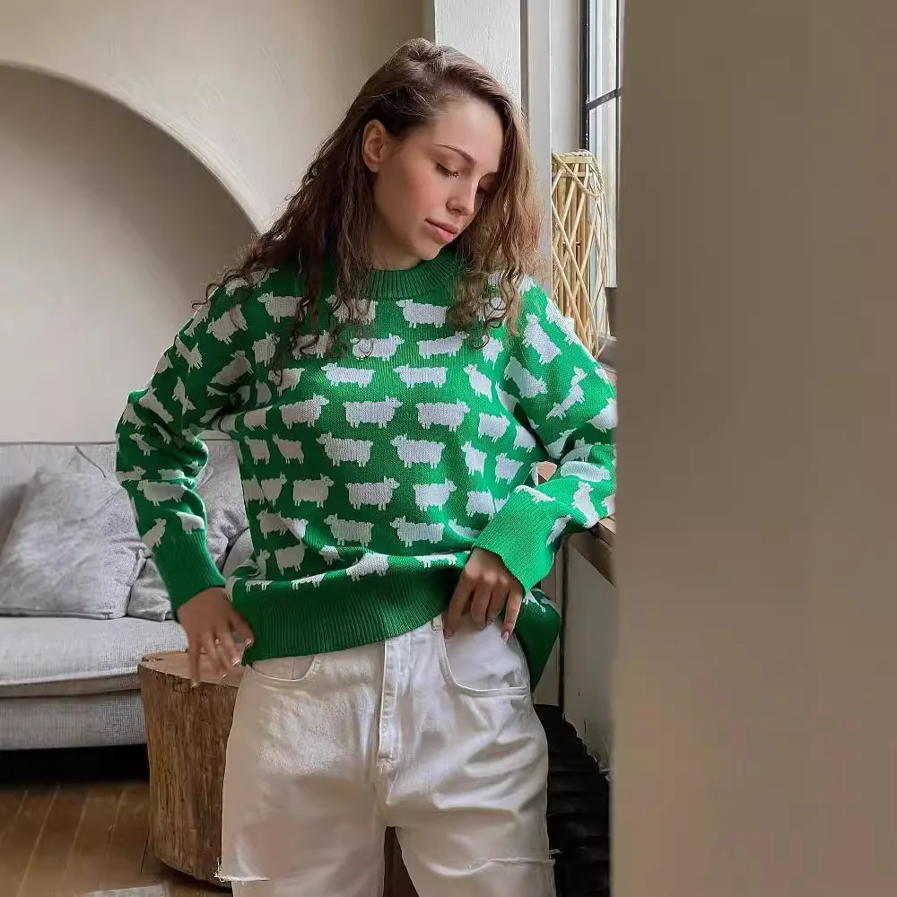 Женские свободные вязаные свитера с круглым вырезом