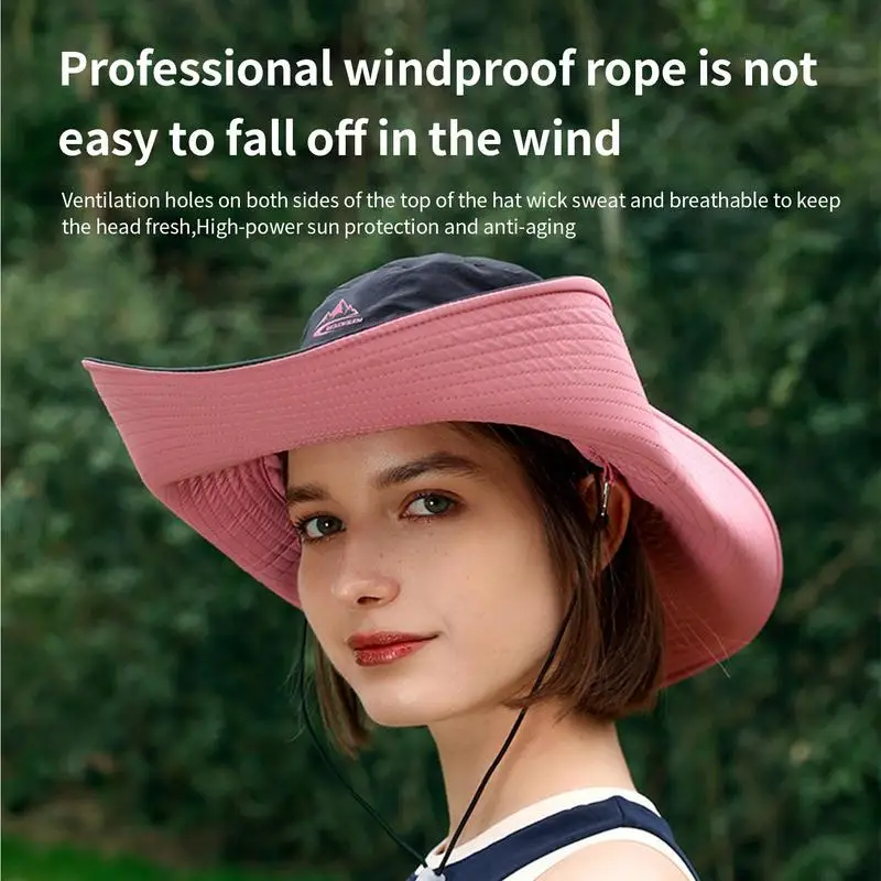 

Sunshade Wide Brim Hat With Windproof Rope Lightweight Breathable Hat For Picnic Mountaineering Fishing Travel Hiking Camping