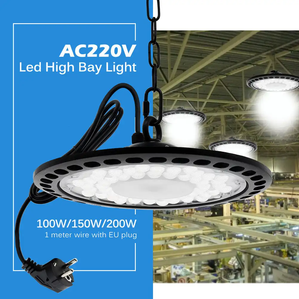 

100W 150W 200W UFO LED High Bay Light AC220V Waterproof Warehouse Garage Light Super Bright Commercial Industrial Lighting