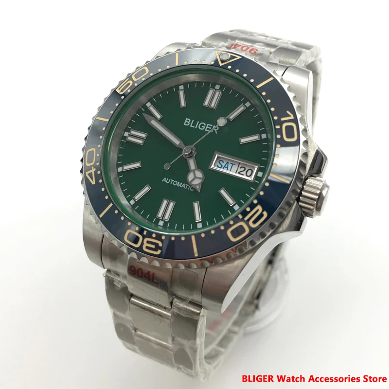 

BLIGER 40mm Men watch Automatic Mechanical Watch 40mm Green Dial 24 Hours Mingzhu2813 NH35 NH36 PT5000 Luminous Watch