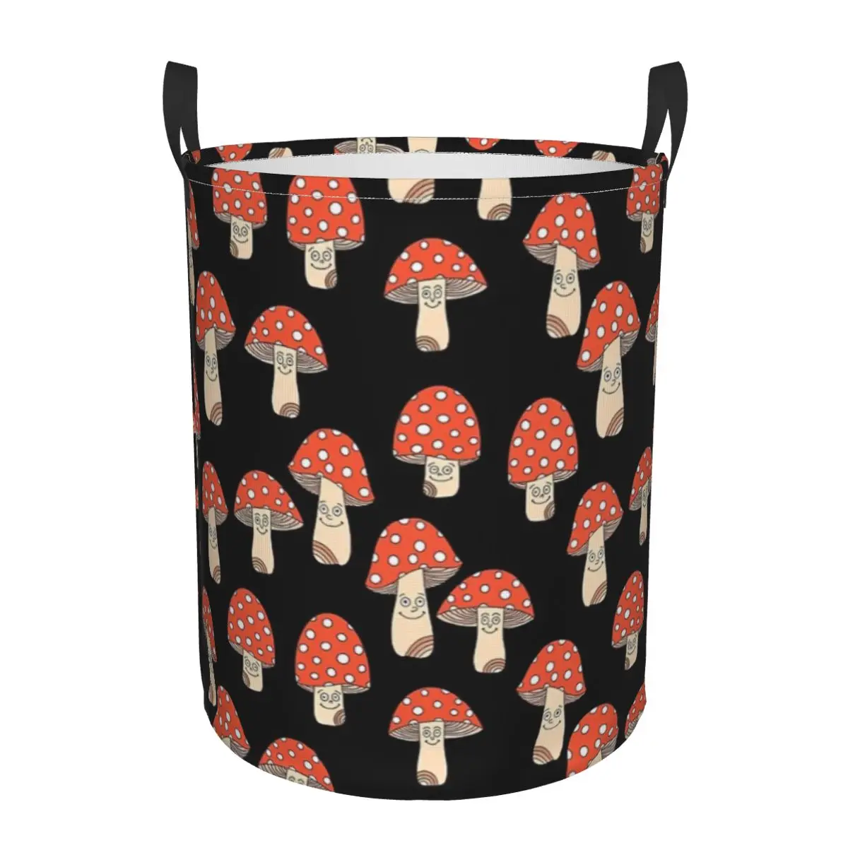 

Mushroom Pattern Black Dirty Laundry Basket Waterproof Home Organizer Basket Clothing Kids Toy Storage Basket