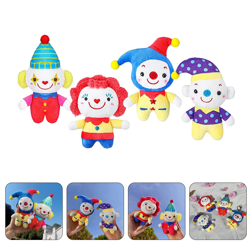 

4 Pcs Clown Keychain Niece Gifts Lovely Christmas Cute Ring Pendant Pp Cotton Backpack Plush